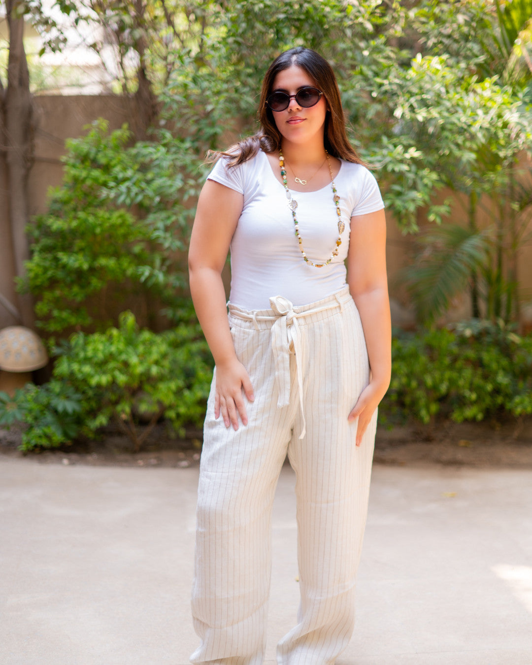 Beige Strips Pants