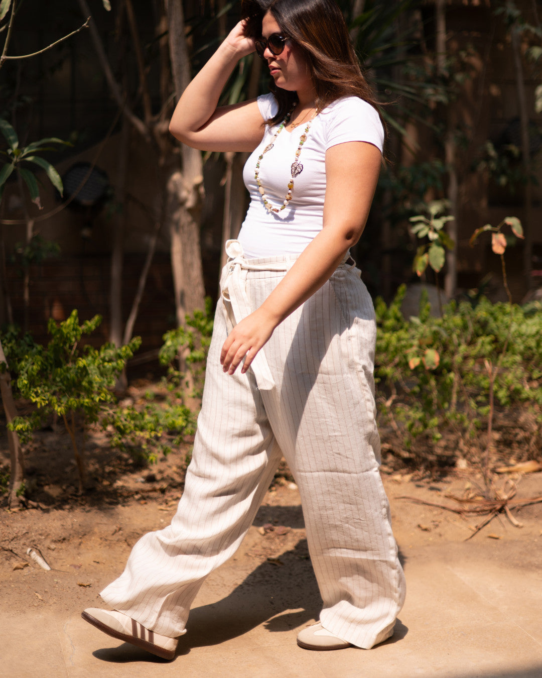 Beige Strips Pants