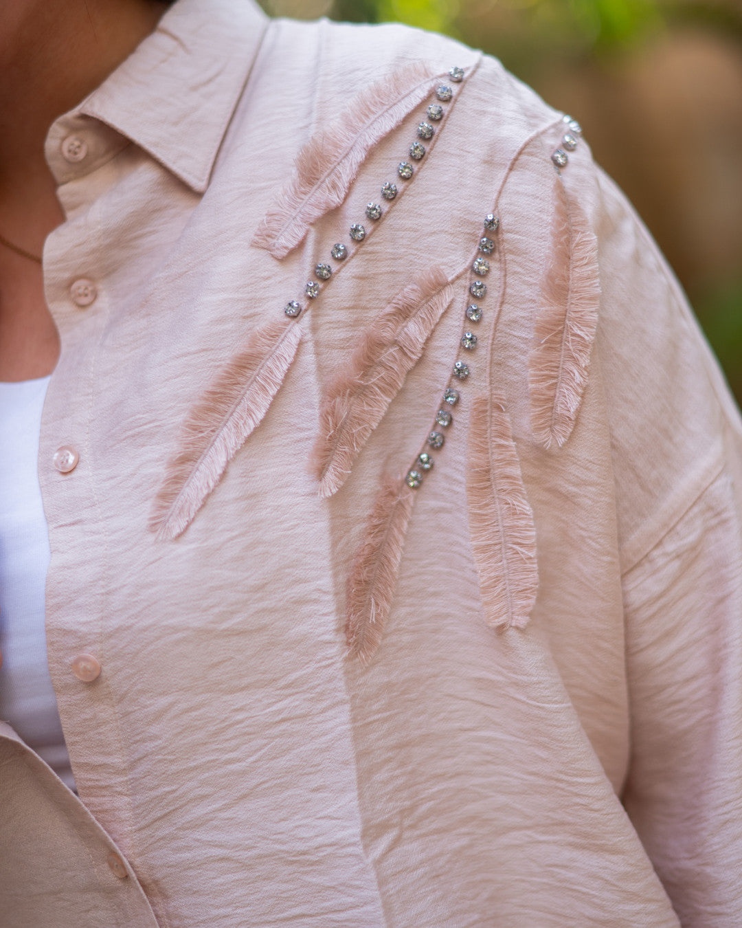 Beige Chemise with Feathers