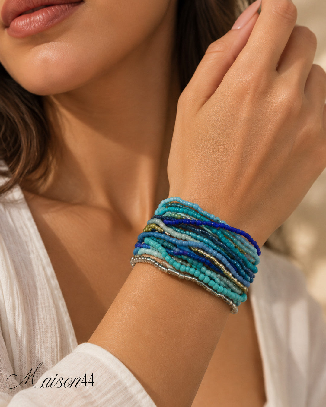 Blue Seed Bead Bracelet Stack