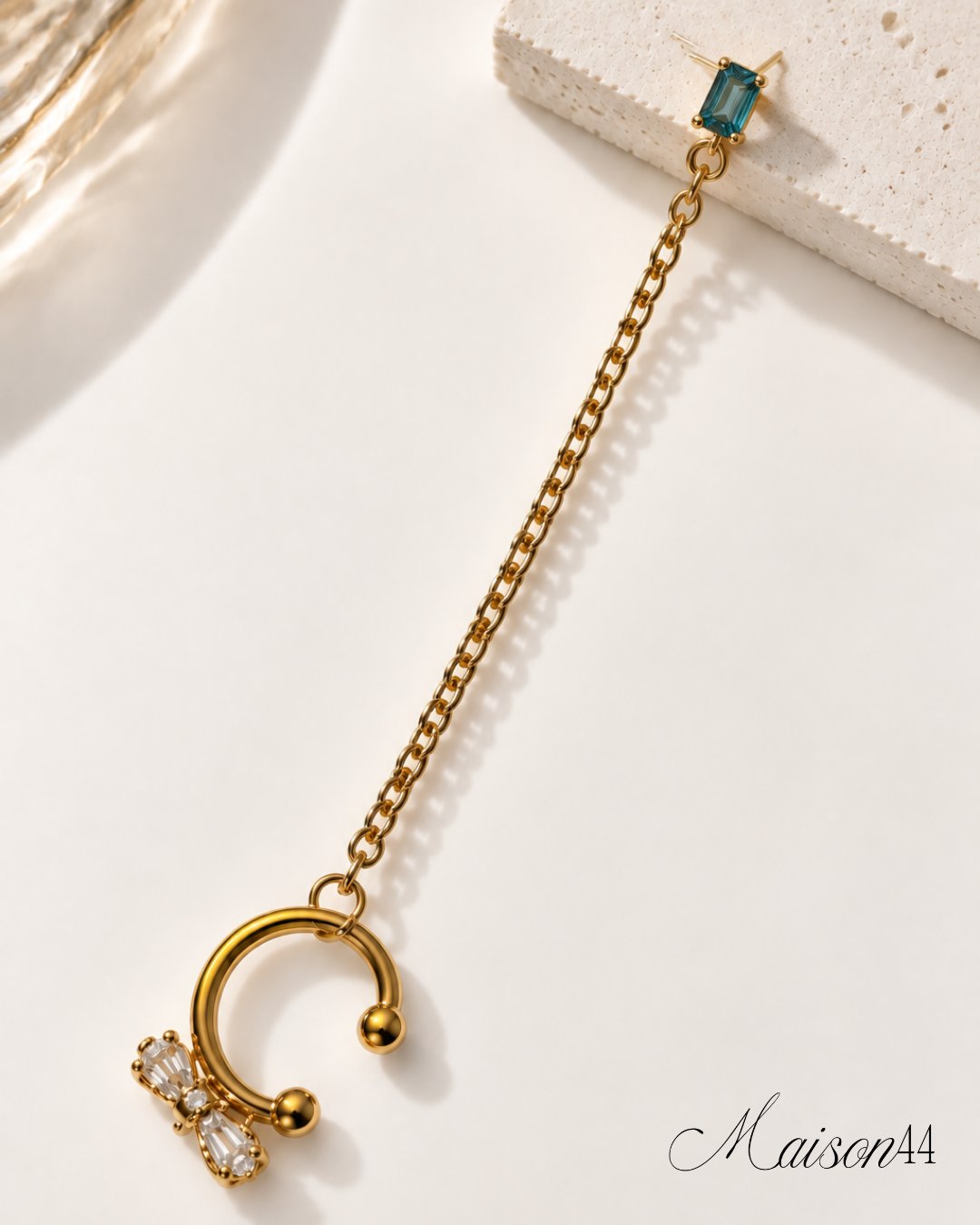 Blue Stone Chain Ear Cuff Earring