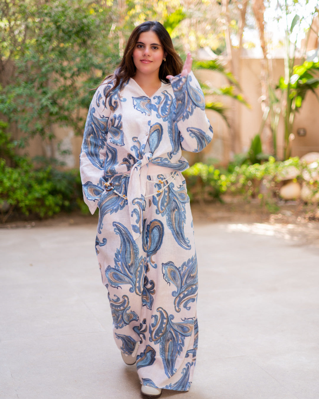 Cream &amp; Blue Paisley Suit