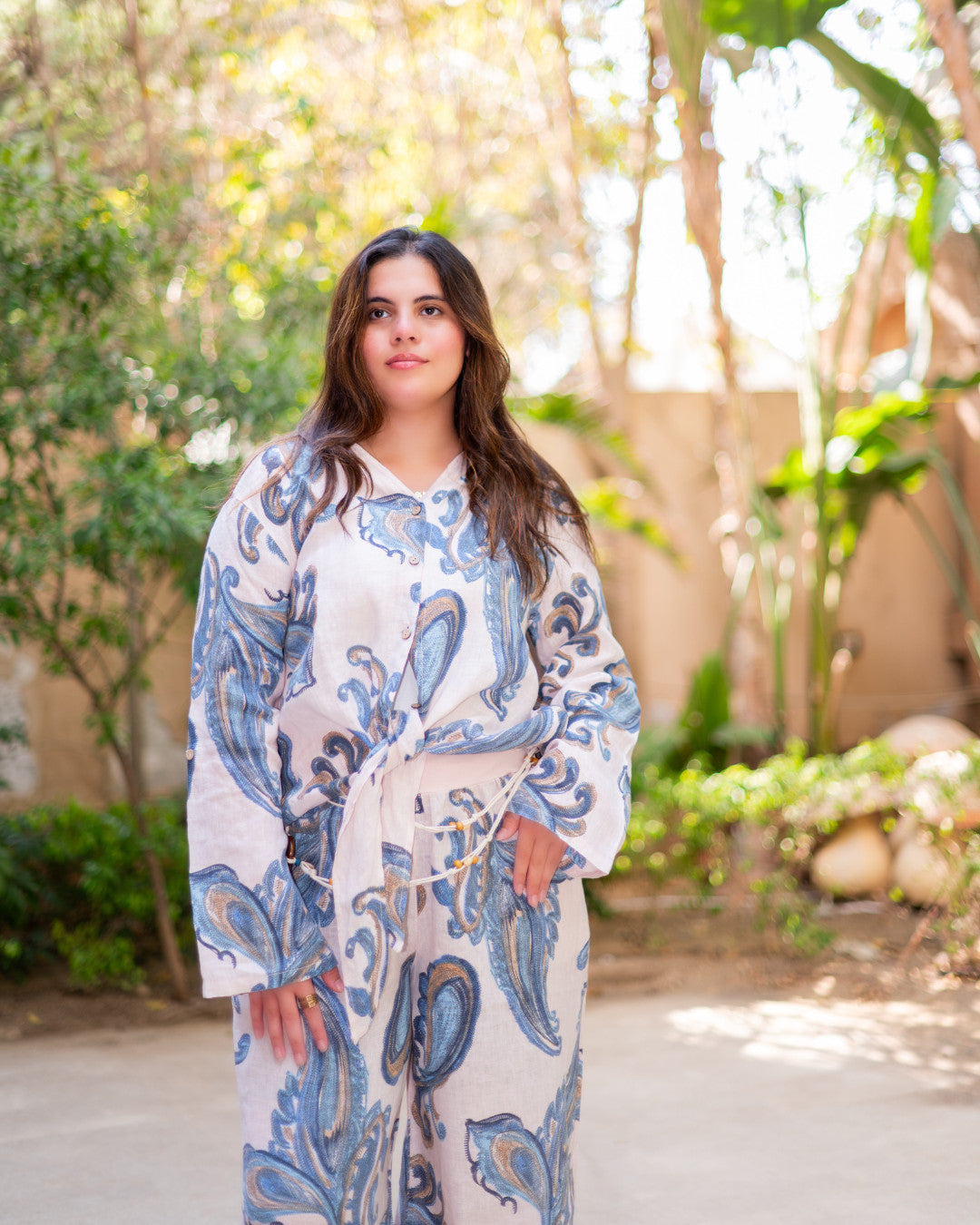 Cream &amp; Blue Paisley Suit