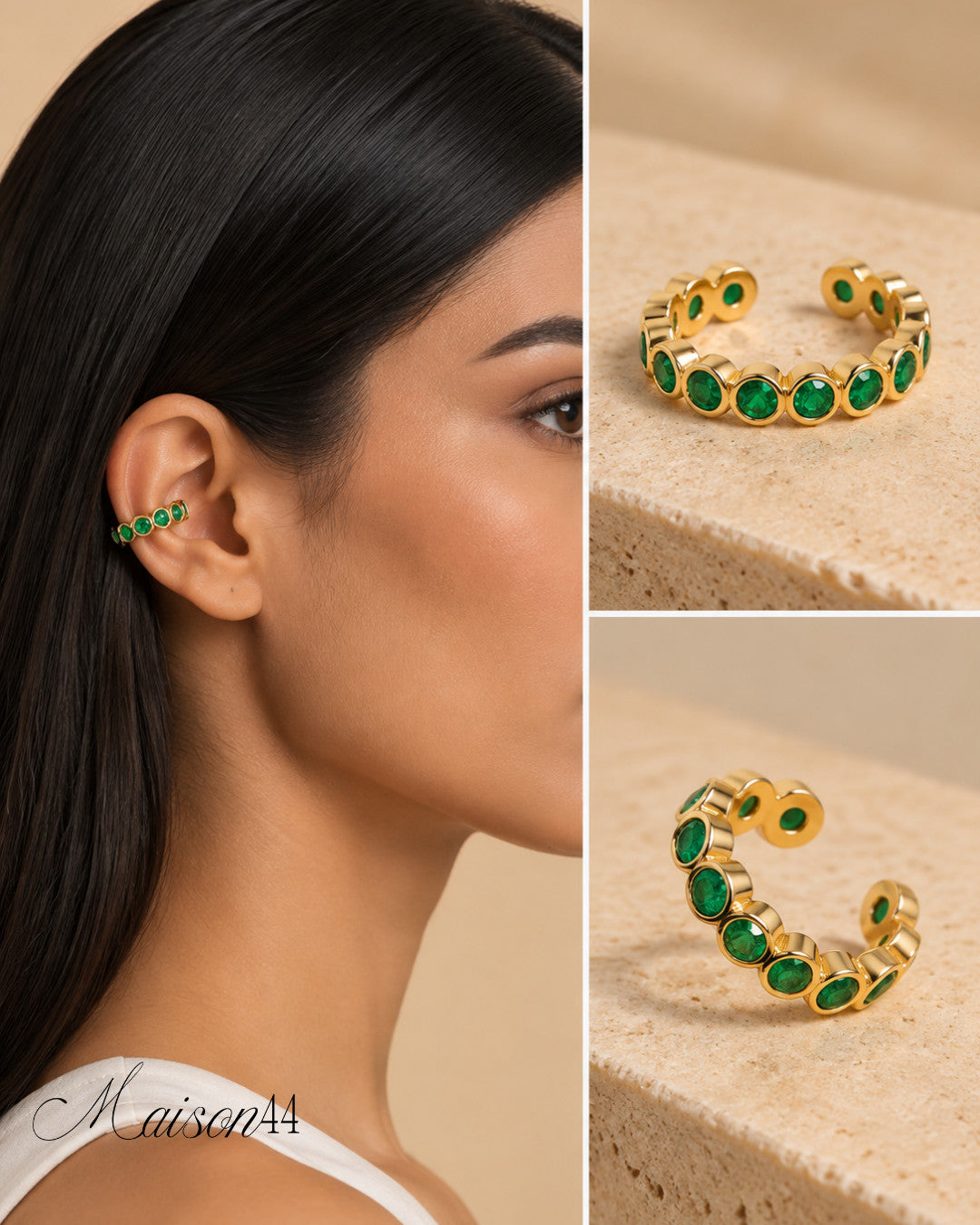 Emerald Green Crystal Ear Cuff