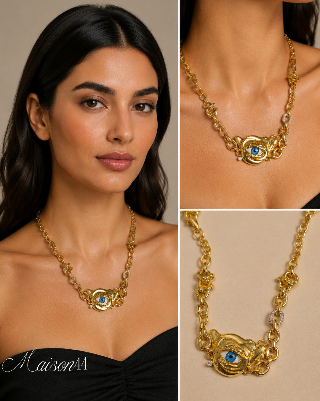 Gold Chain Necklace, Eye Pendant