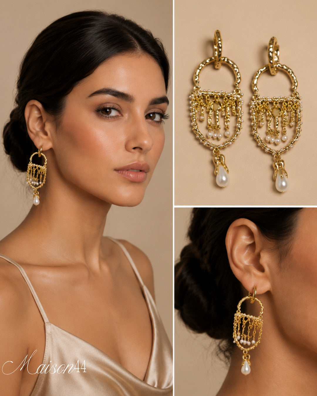 Gold Chandelier Pearl Earrings