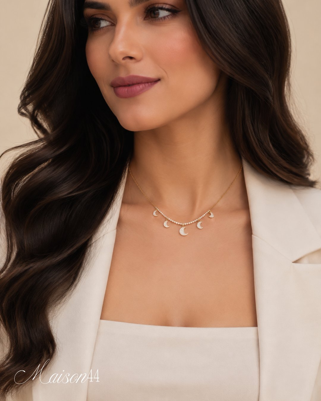 Gold Crescent Moon Charm Necklace