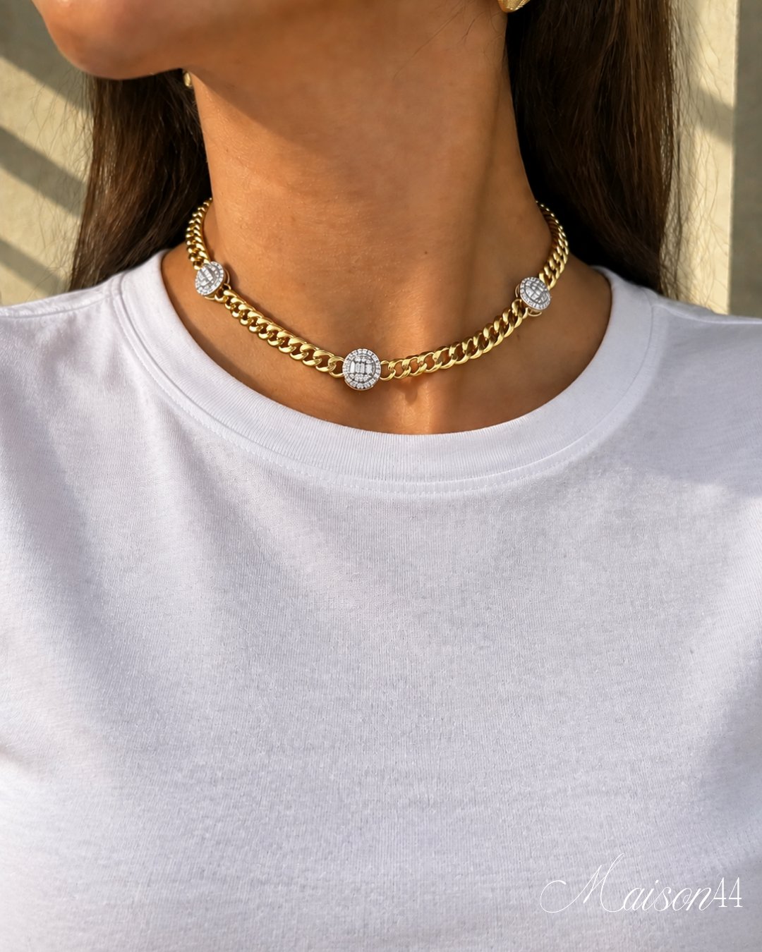 Gold Cuban Chain Choker, Pavé Discs