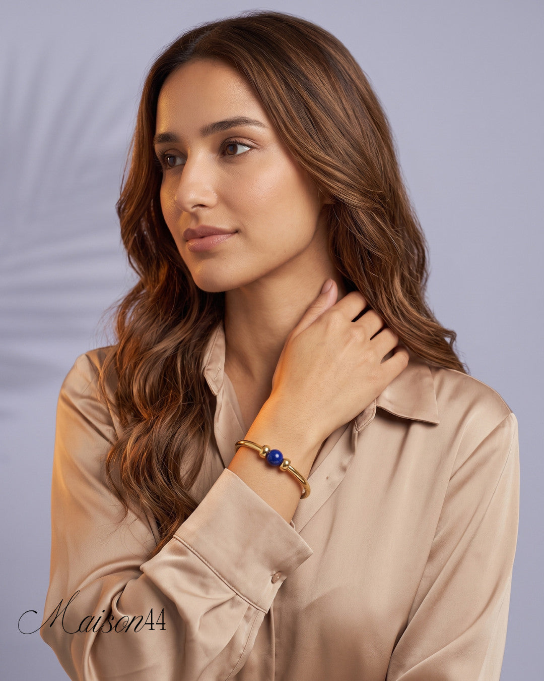 Gold Cuff Bangle, Blue Lapis Bead