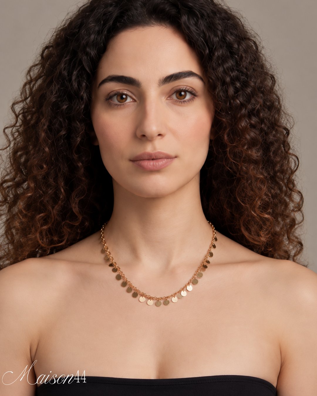 Gold Disc Fringe Necklace