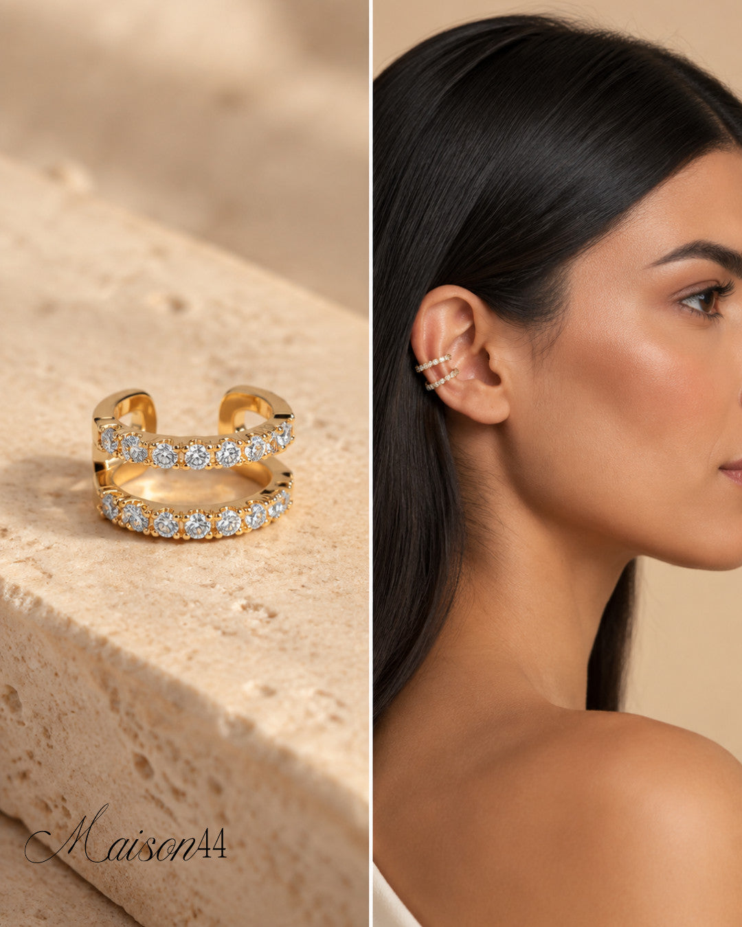 Gold Double Crystal Ear Cuff