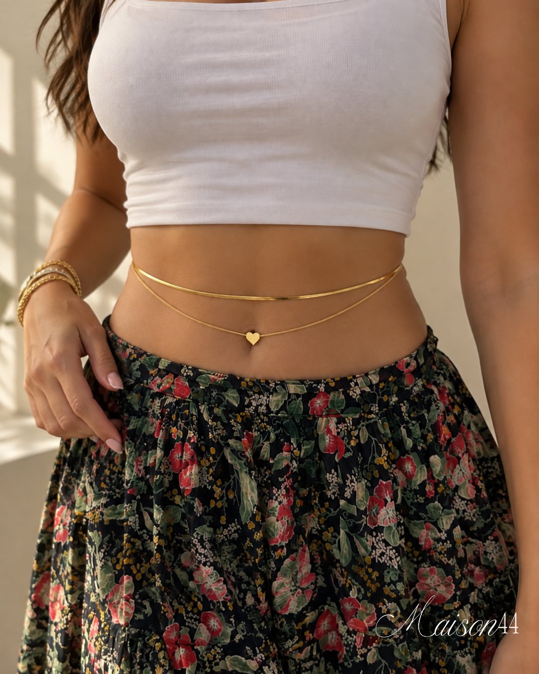 Gold Double Waist Chain, Heart