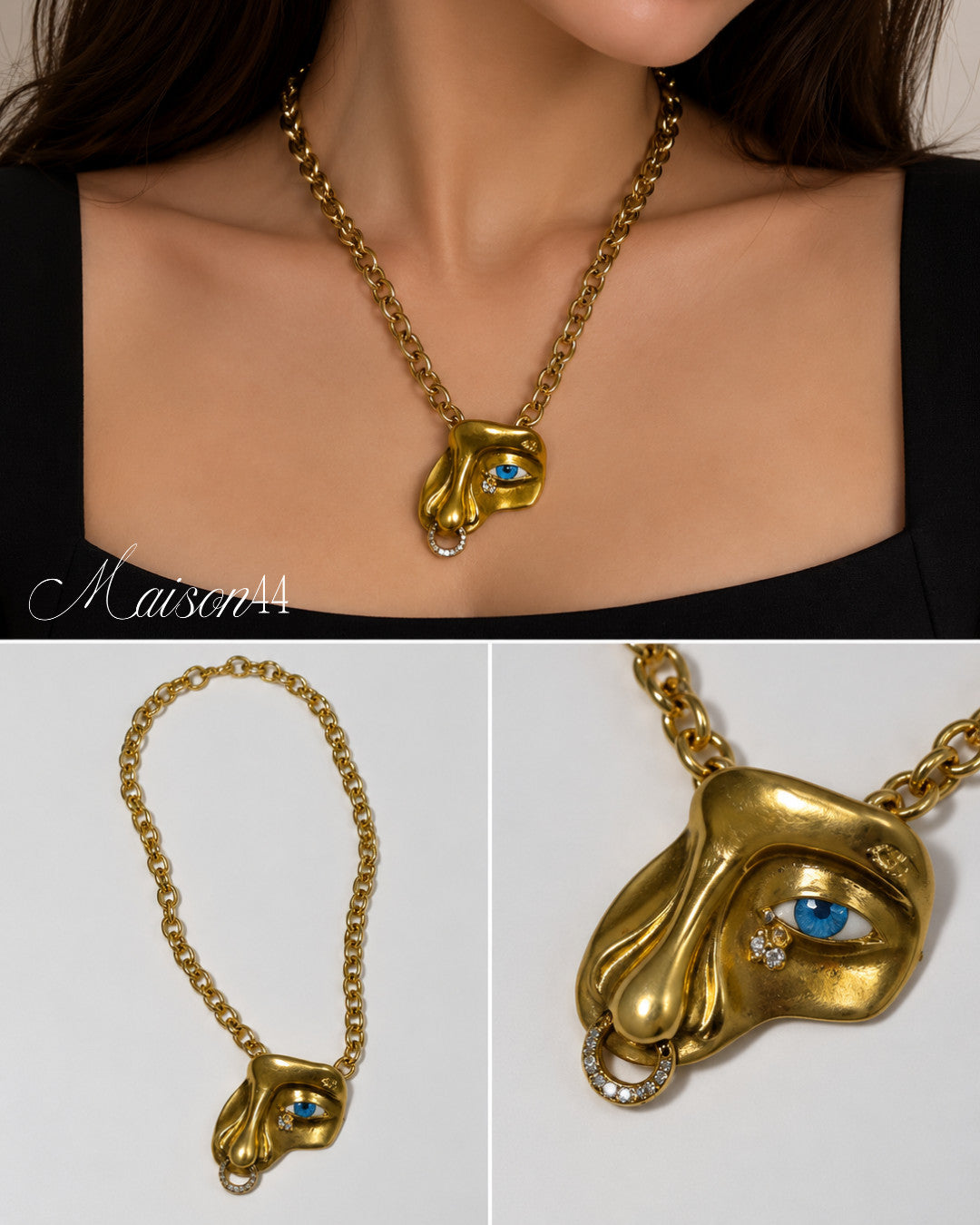 Gold Face Pendant Necklace