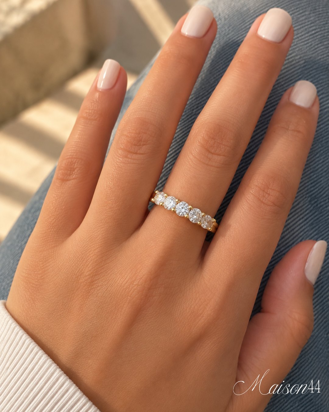 Gold Five-Stone Crystal Ring