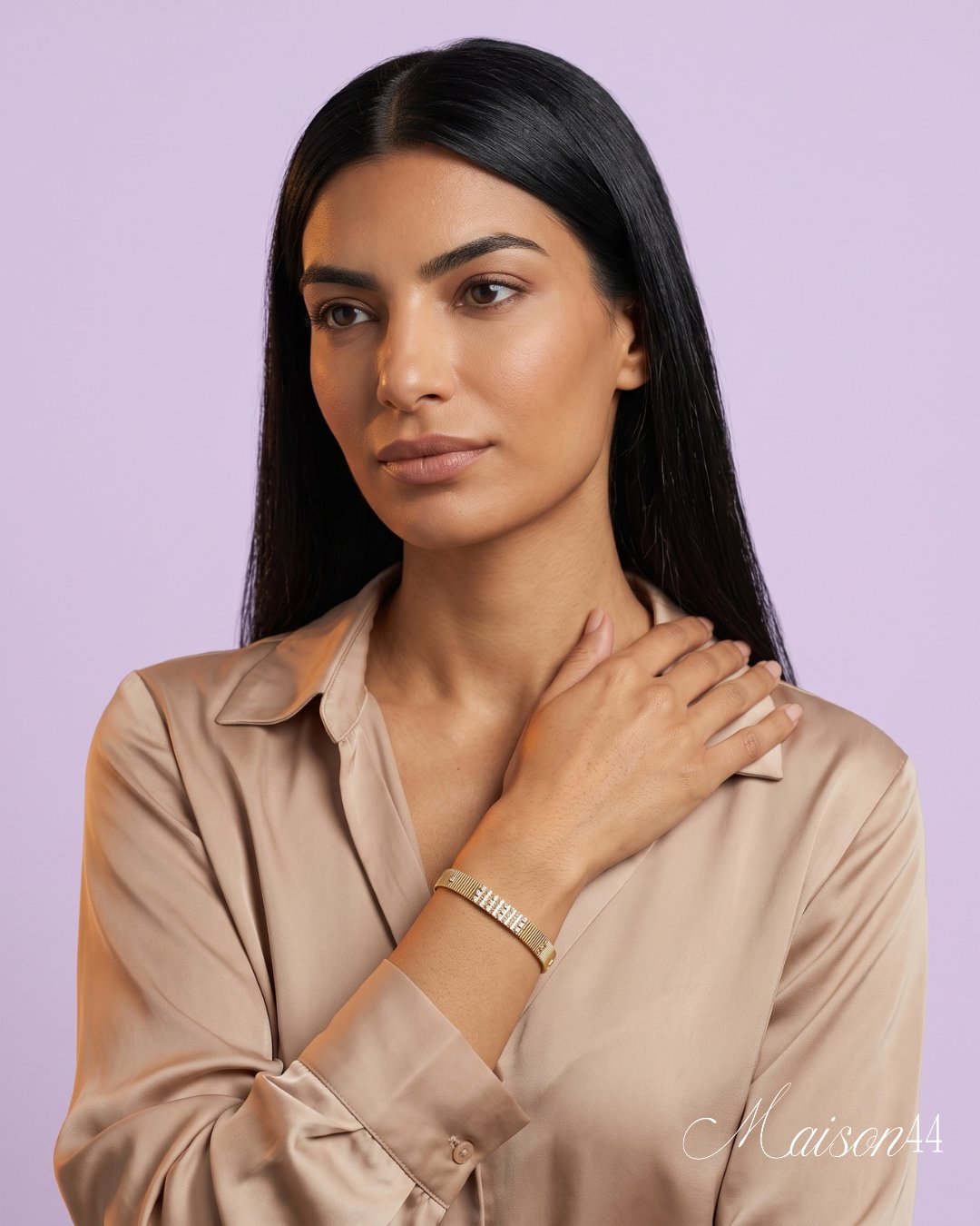 Gold Mesh Cuff, Crystal Bars
