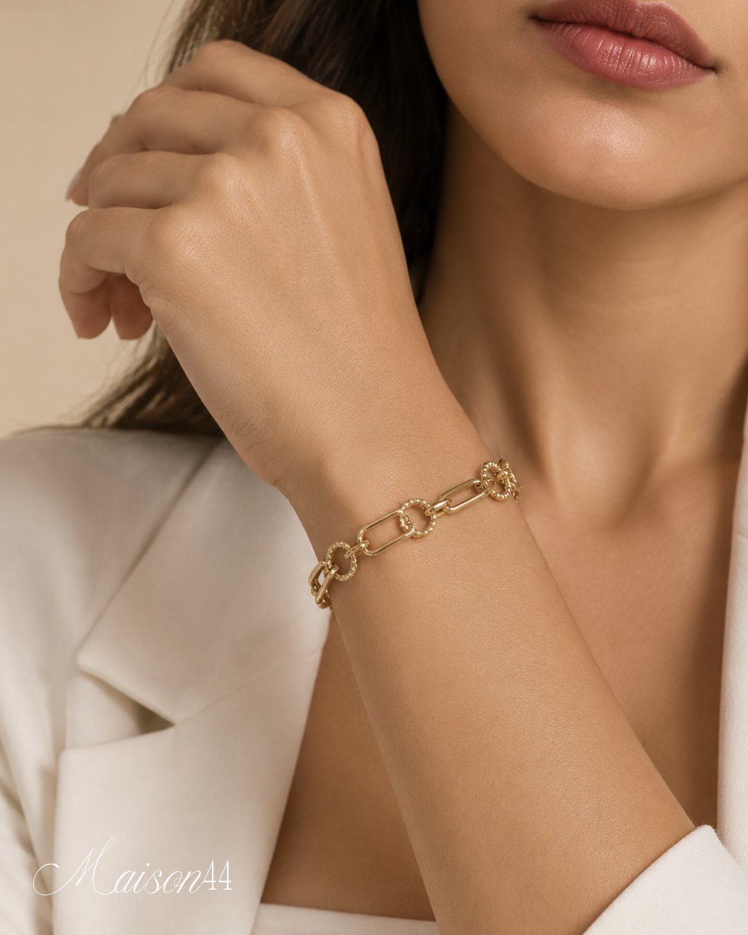 Gold Mixed Link Bracelet, Pavé Rings
