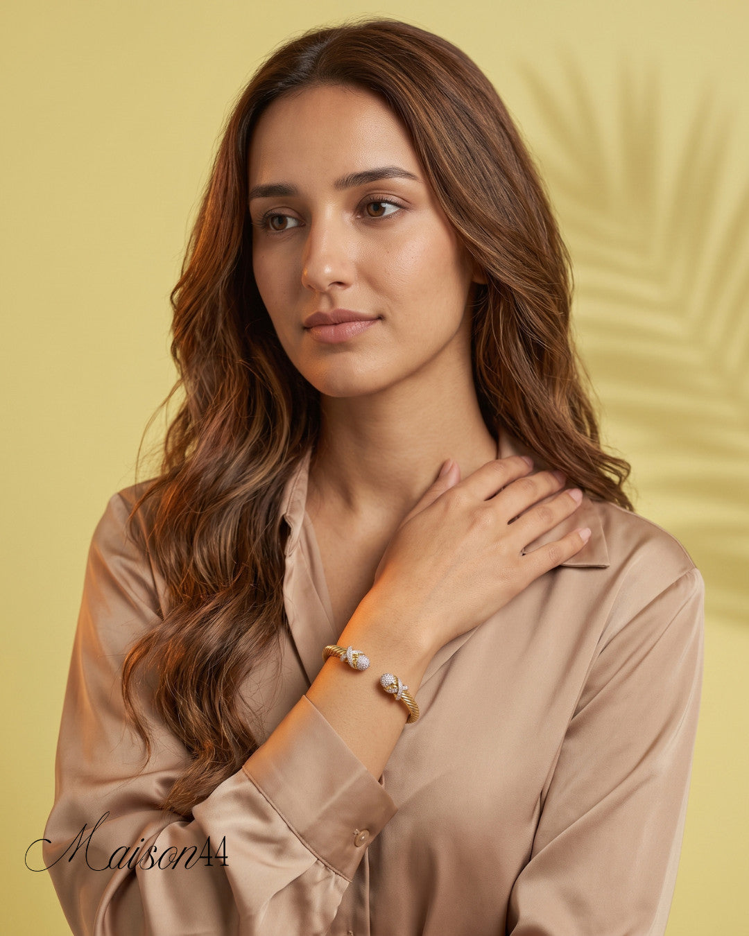 Gold Open Bangle, Pear Crystal Ends