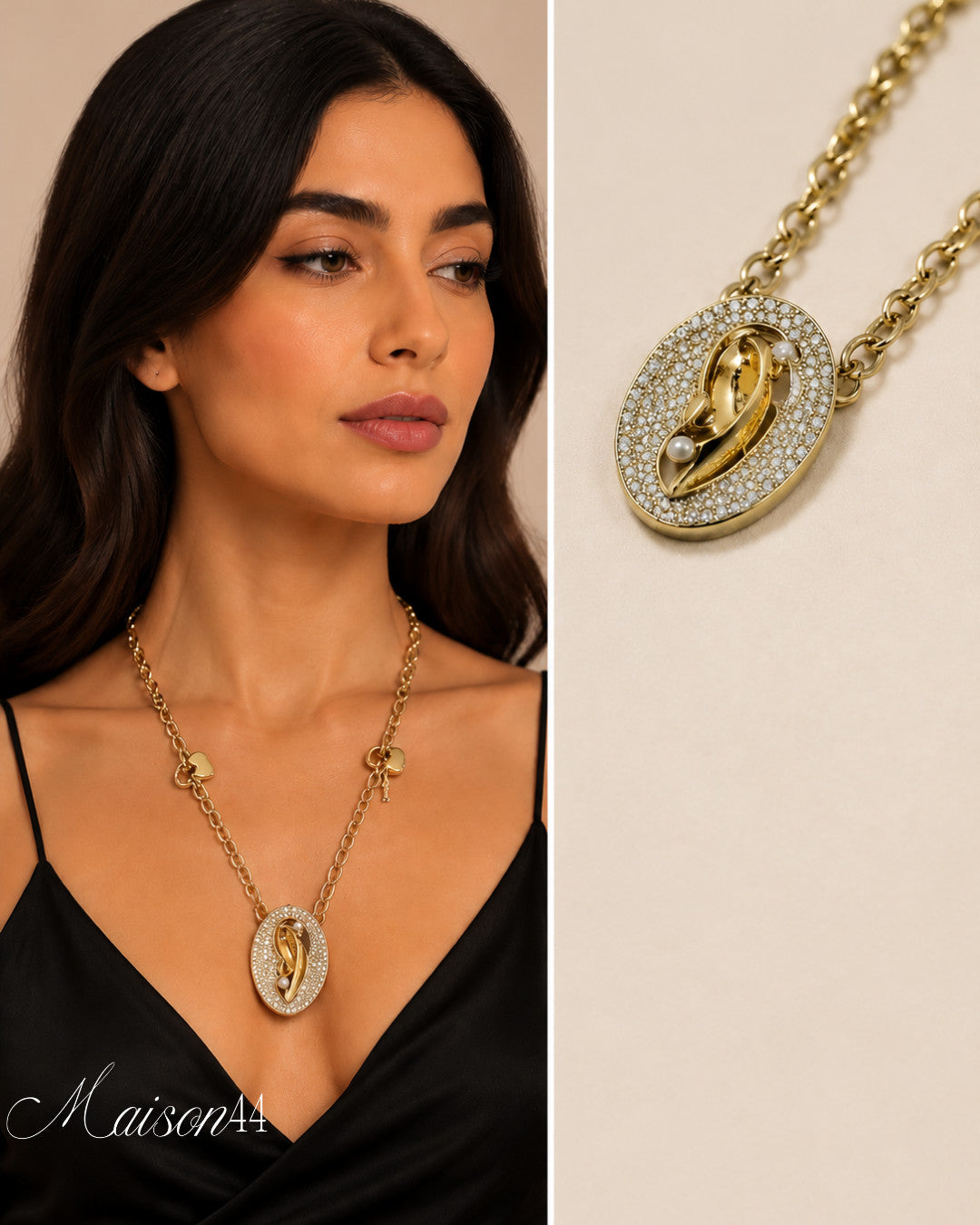 Gold Pavé Curve Pendant Necklace