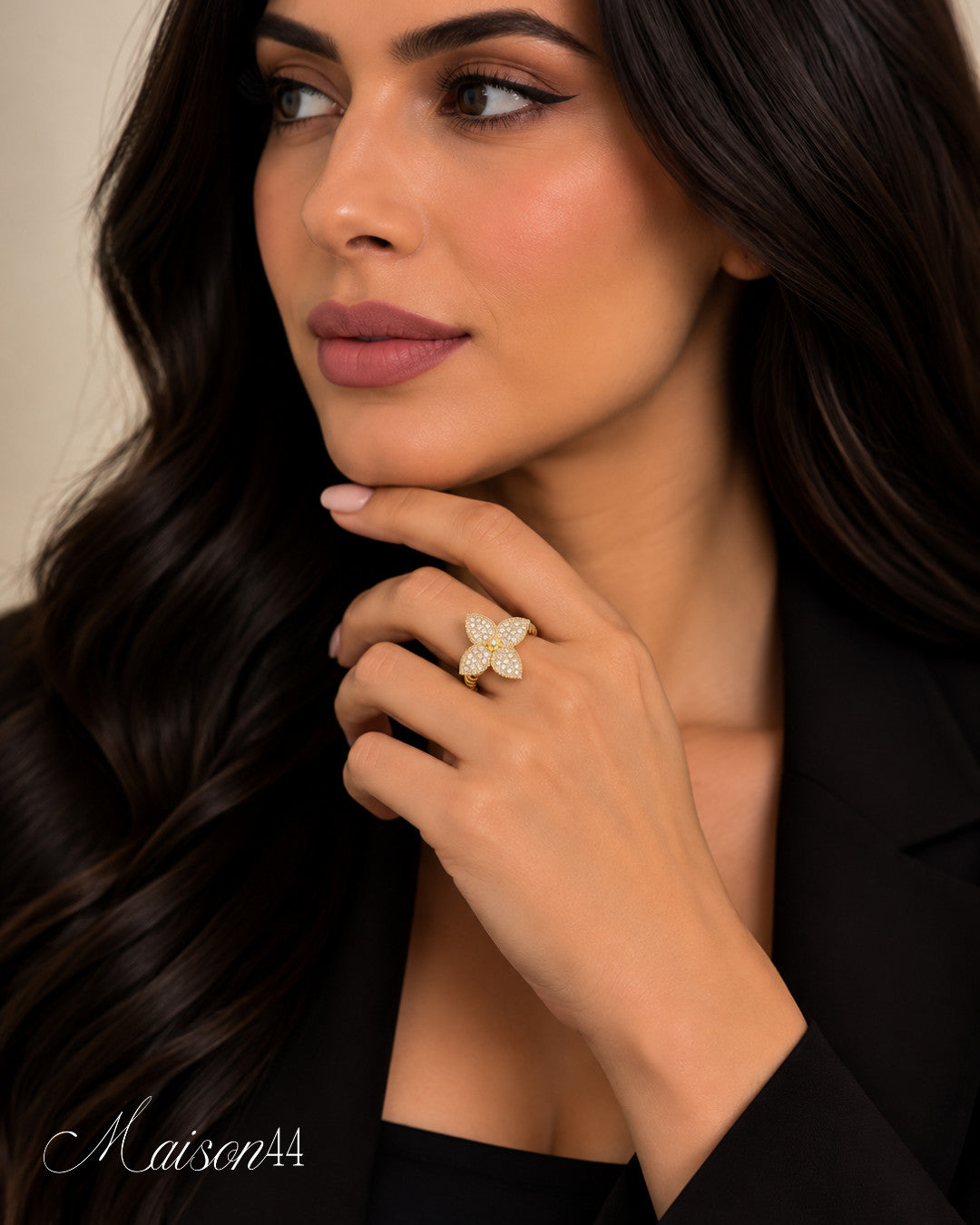 Gold Pavé Flower Ring
