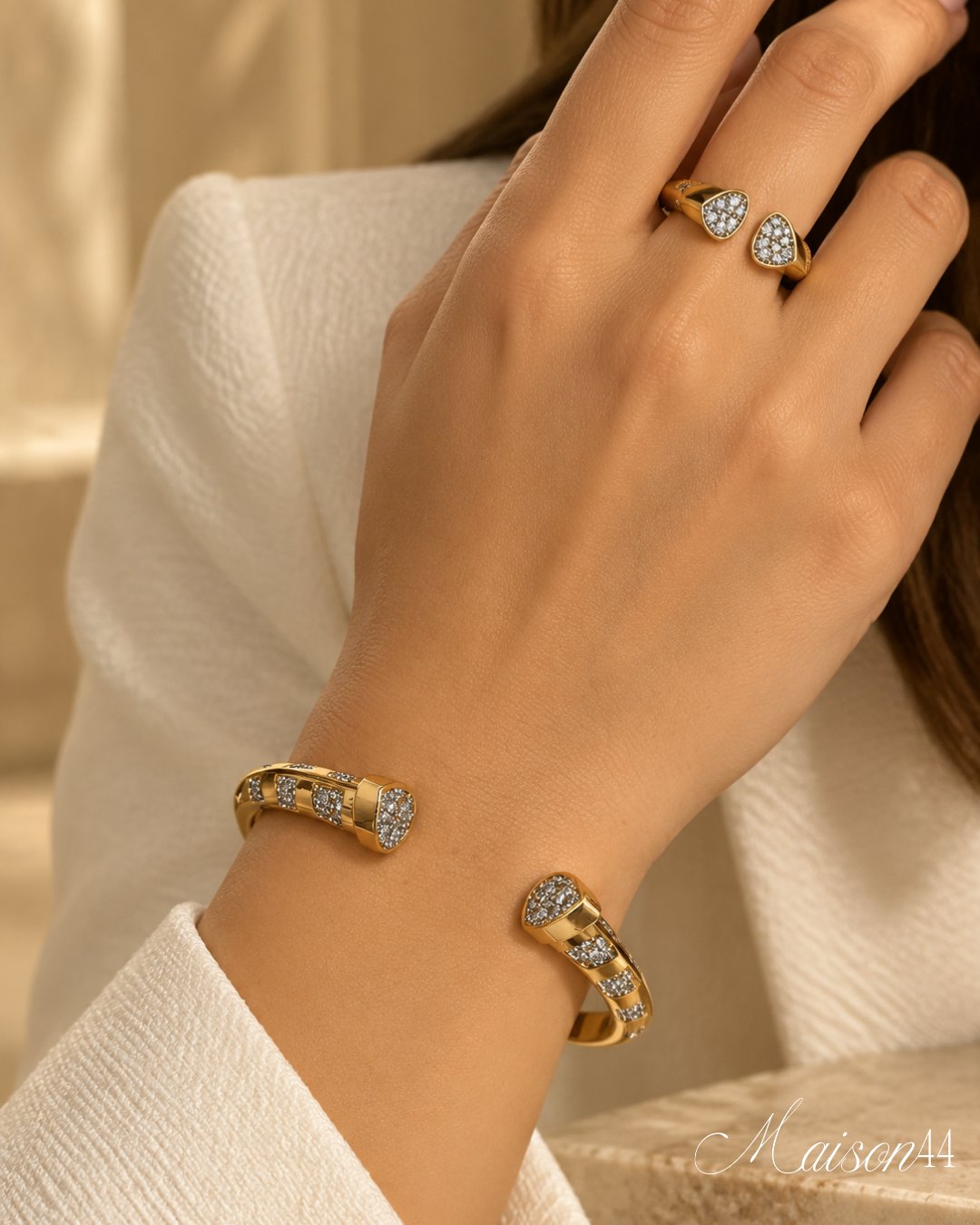 Gold Pavé Open Cuff &amp; Ring Set