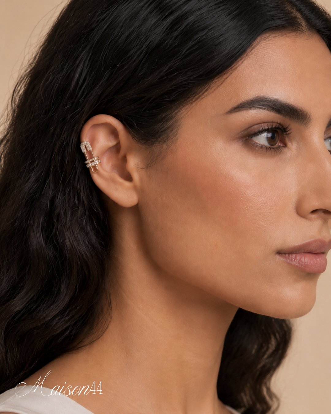 Gold Pavé Safety-Pin Ear Cuff