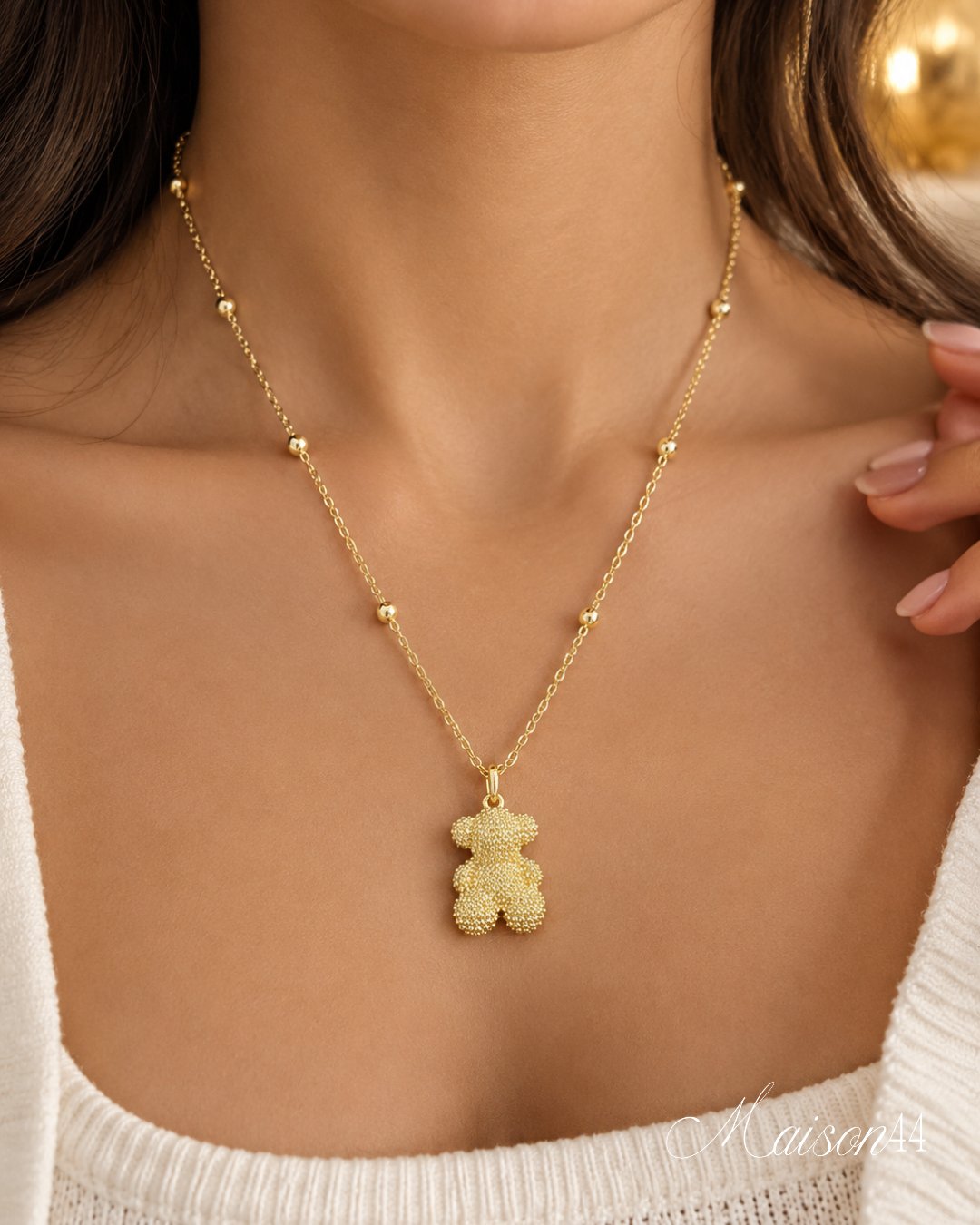 Gold Pavé Teddy Bear Pendant Necklace