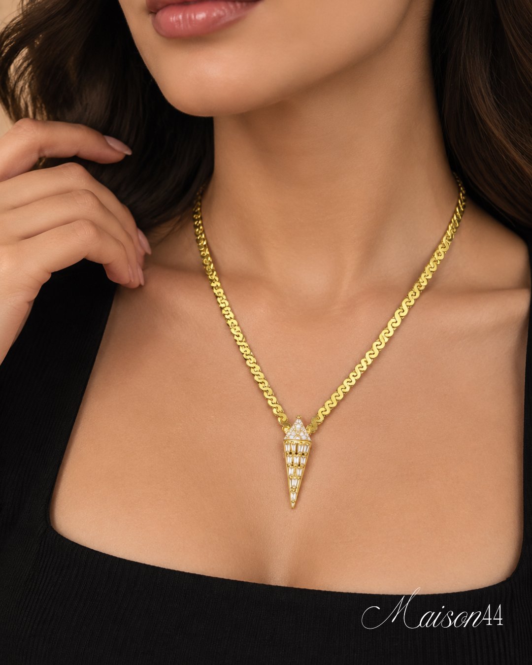 Gold Rope Chain Necklace, Pavé Spike