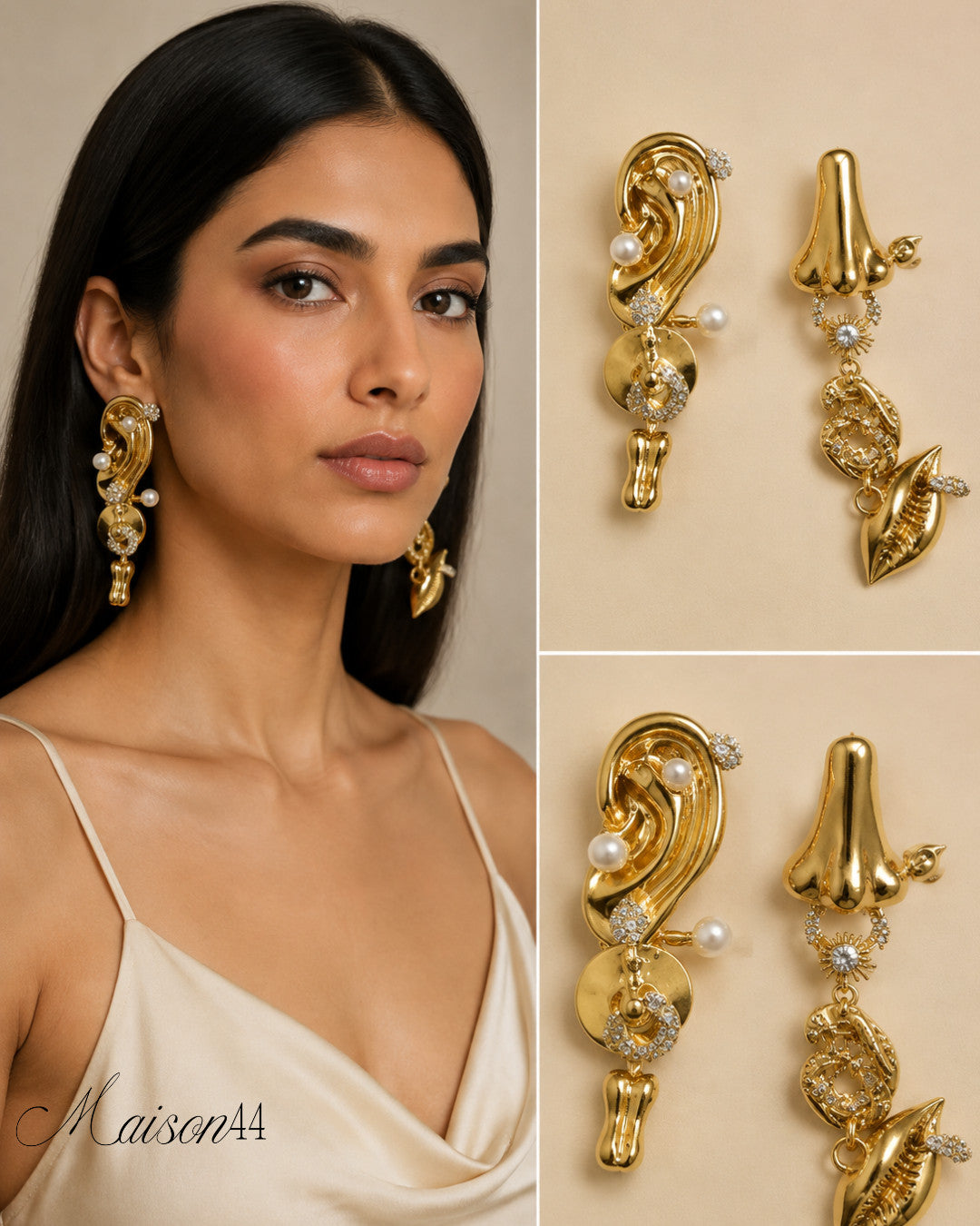 Gold Sculptural Pearl Earrings