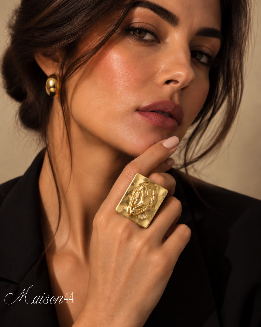 Gold Square Textured Ring