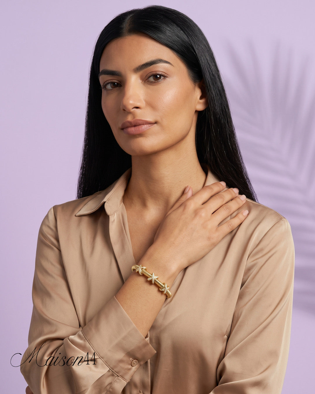 Gold Twisted Bangle, Crystal Stars