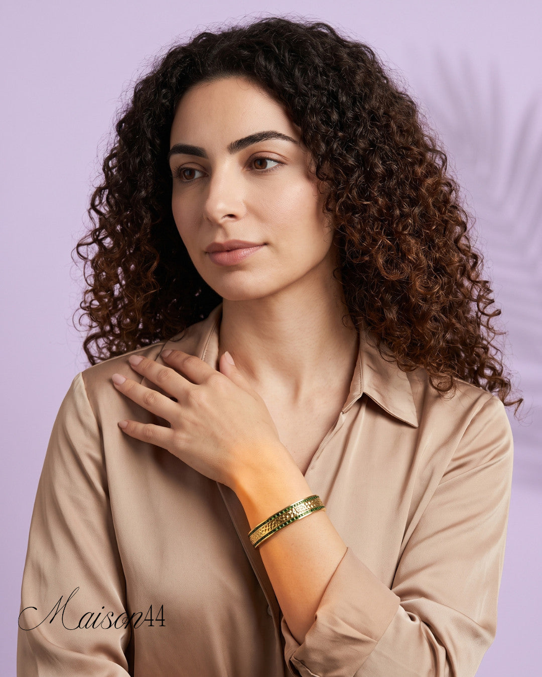 Hammered Gold Bangle, Green Edge