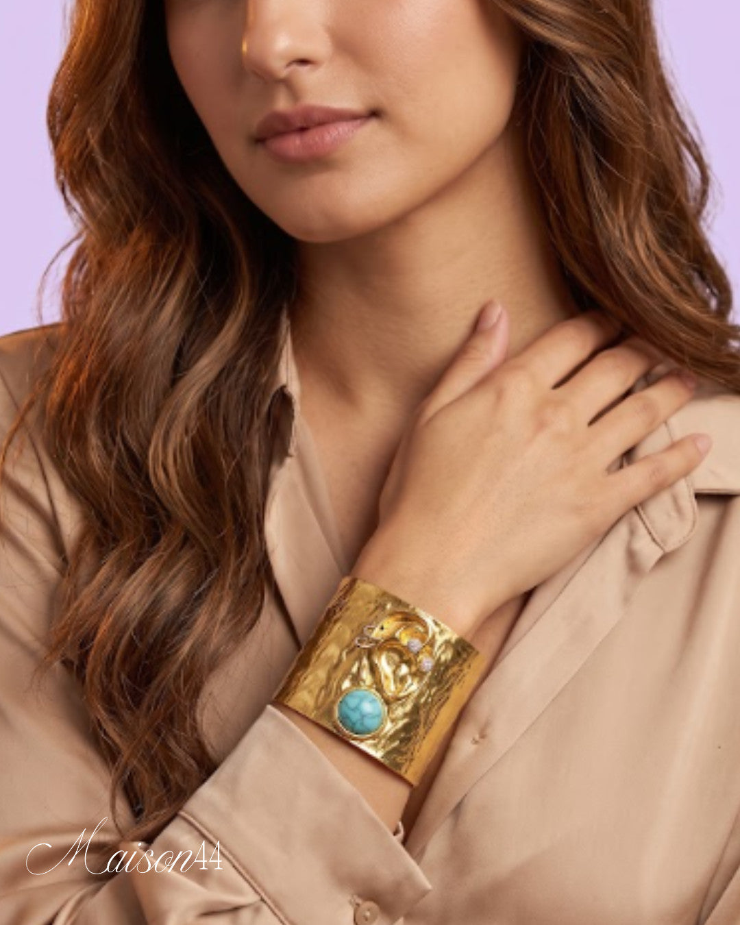 Hammered Gold Cuff, Turquoise Stone