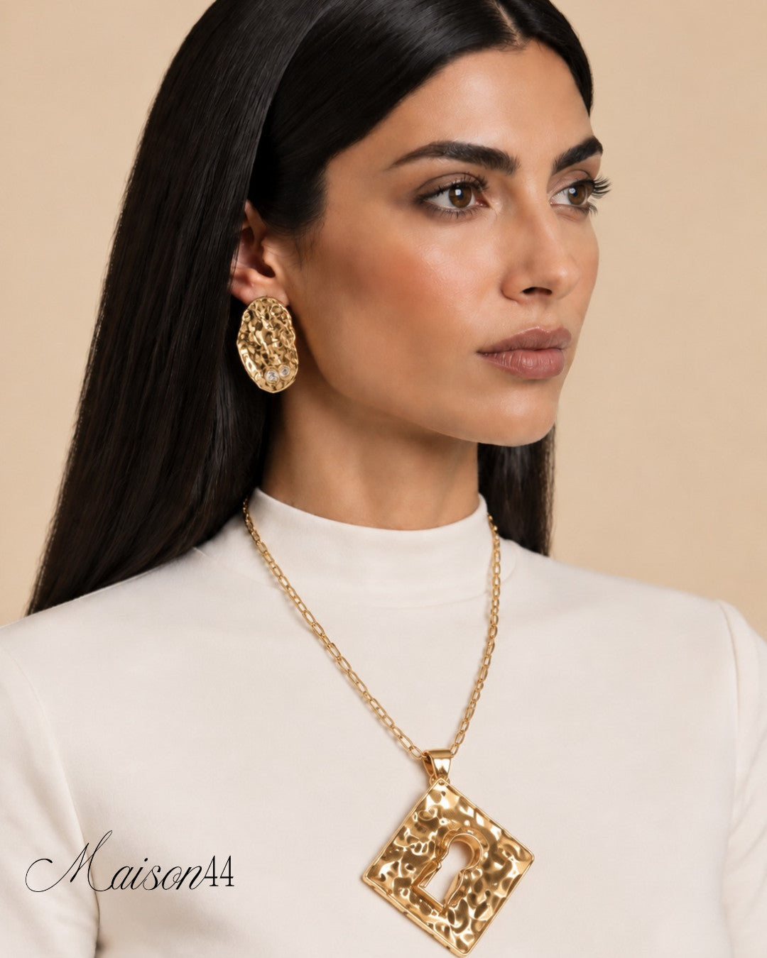 Hammered Gold Square Pendant Necklace