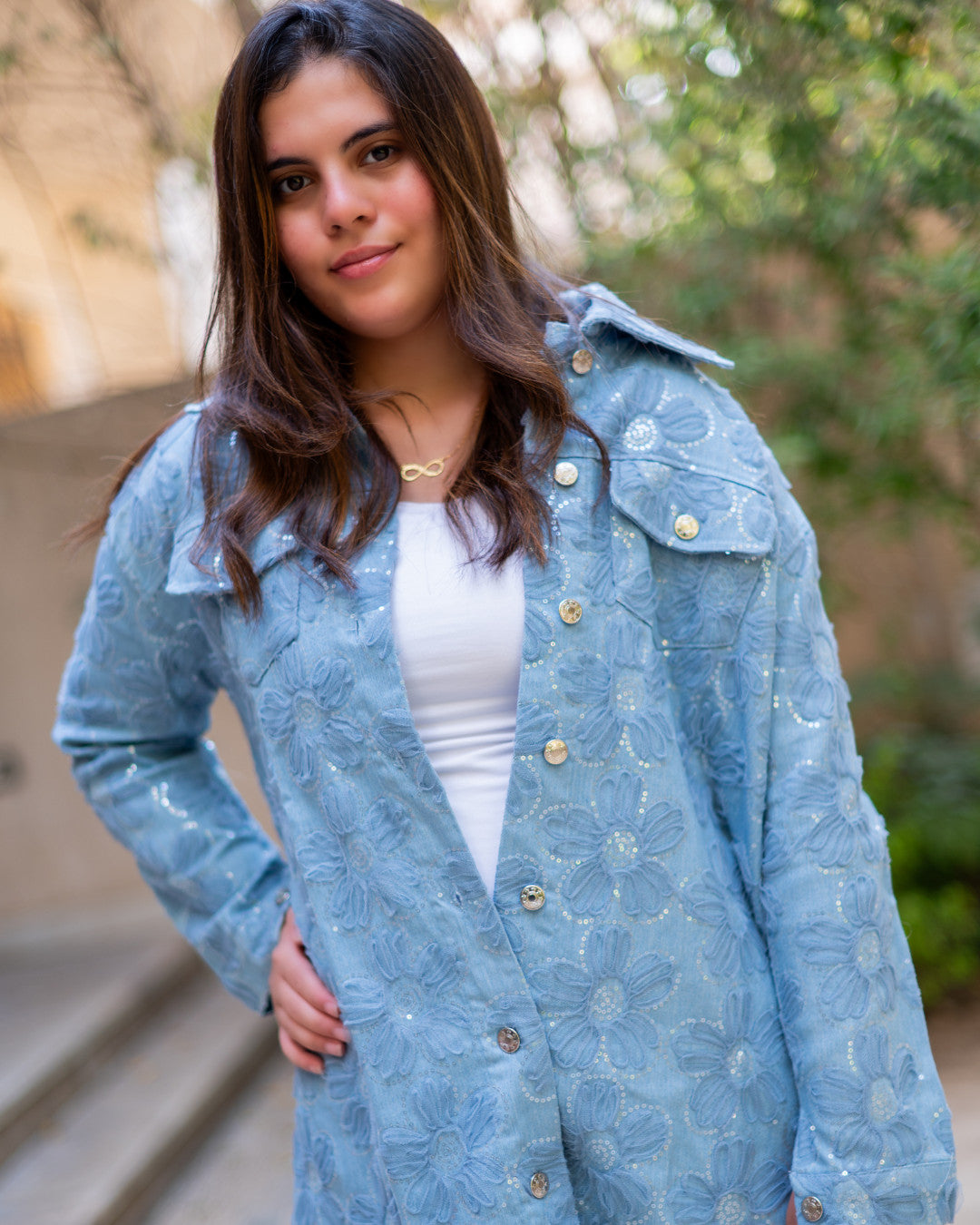 Light Blue Denim Broderie Jacket