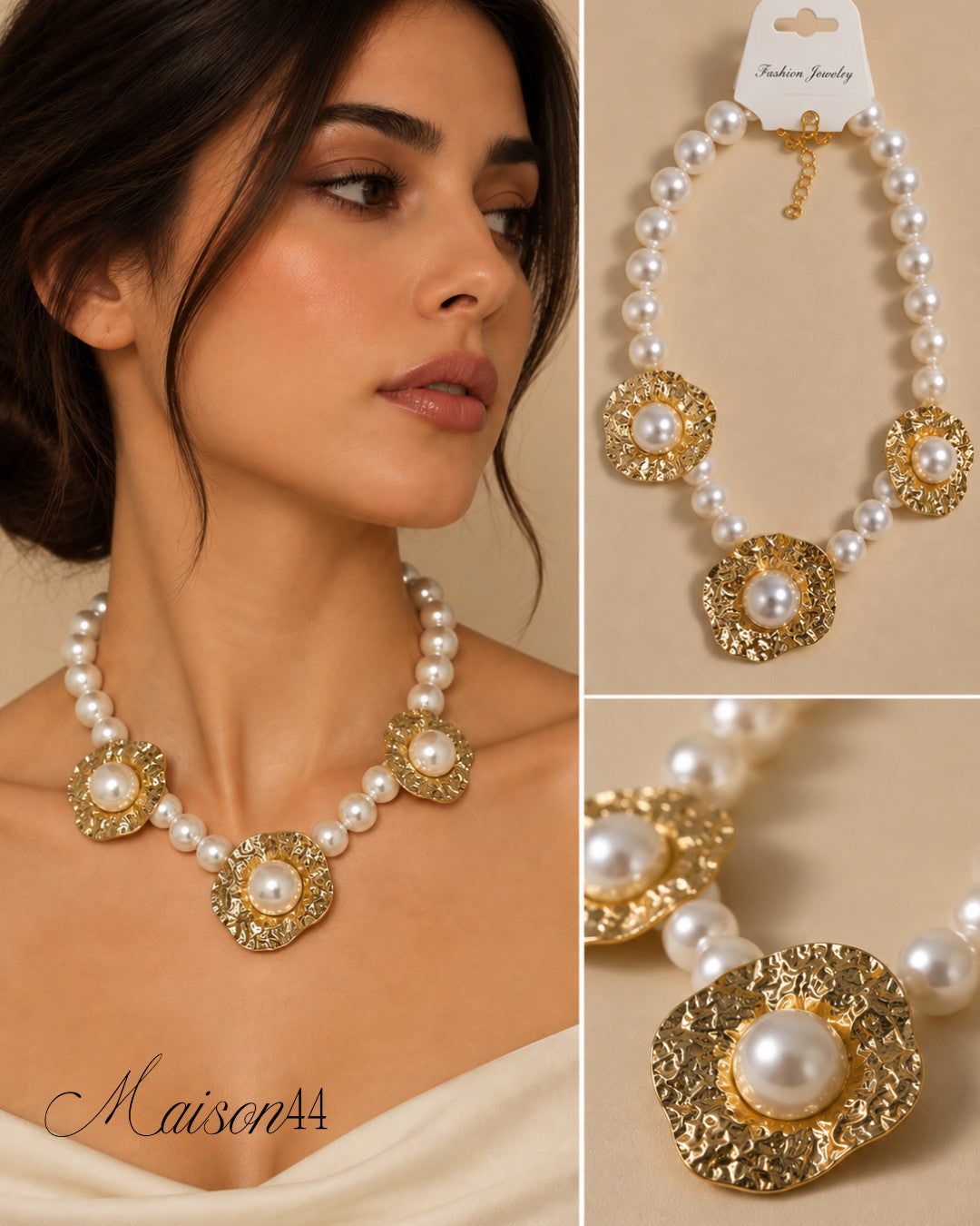 Pearl Necklace with Gold Medallions