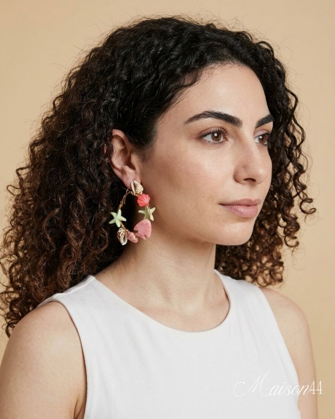 Pink Coral &amp; Starfish Statement Hoop Earrings