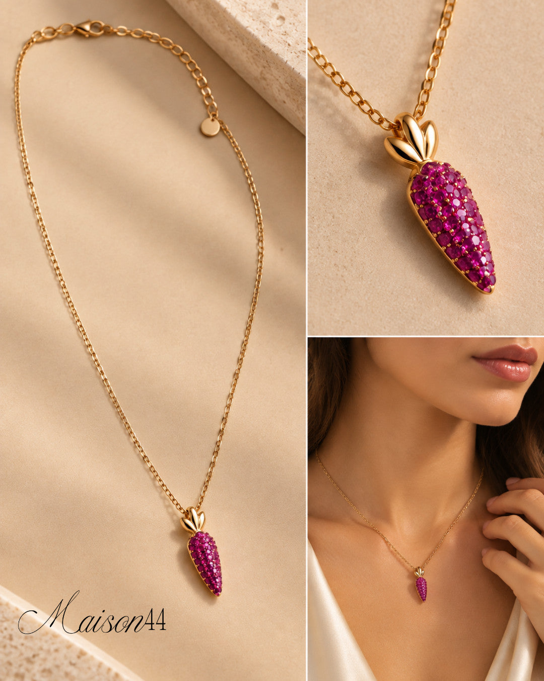 Pink Crystal Carrot Pendant Necklace