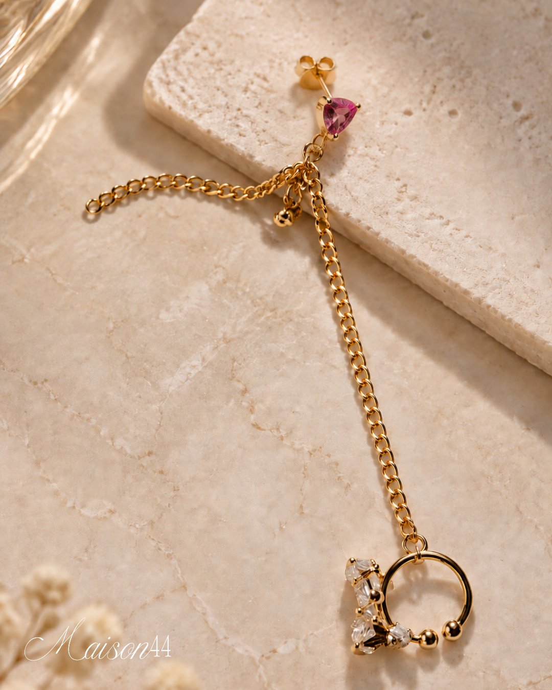 Pink Stone Chain Ear Cuff Earring