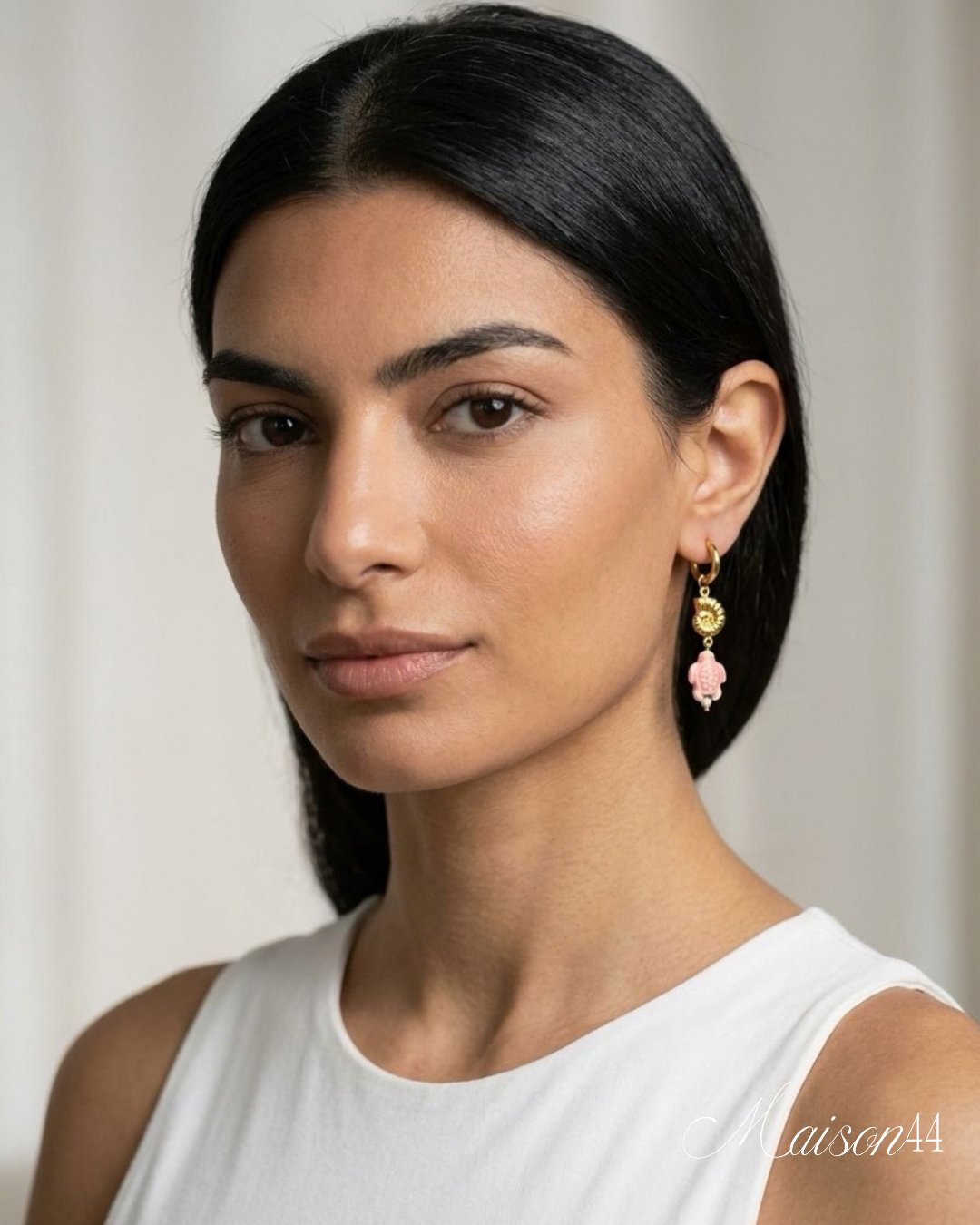 Pink Turtle &amp; Sun Charm Hoop Earrings