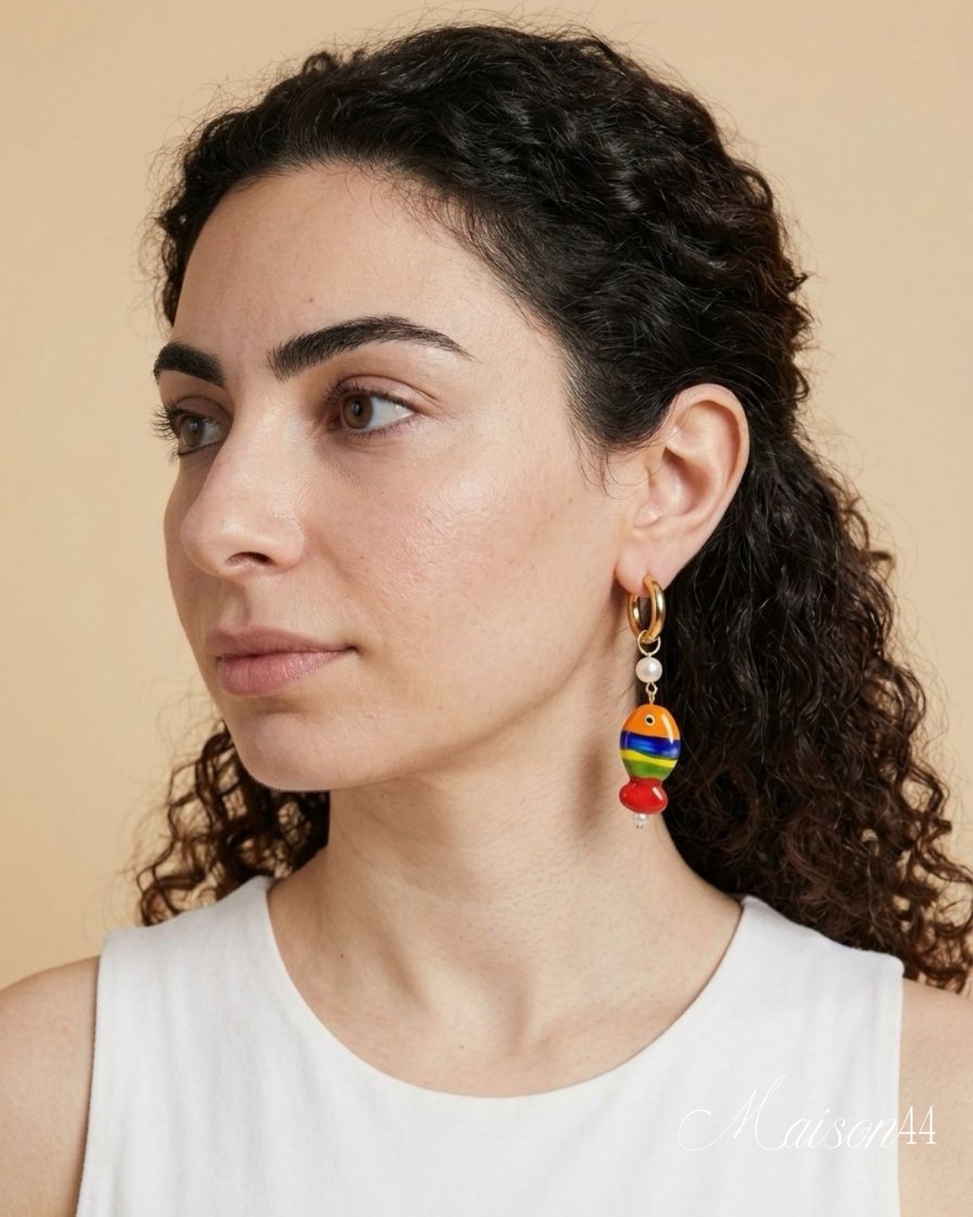 Rainbow Fish Charm Hoop Earrings