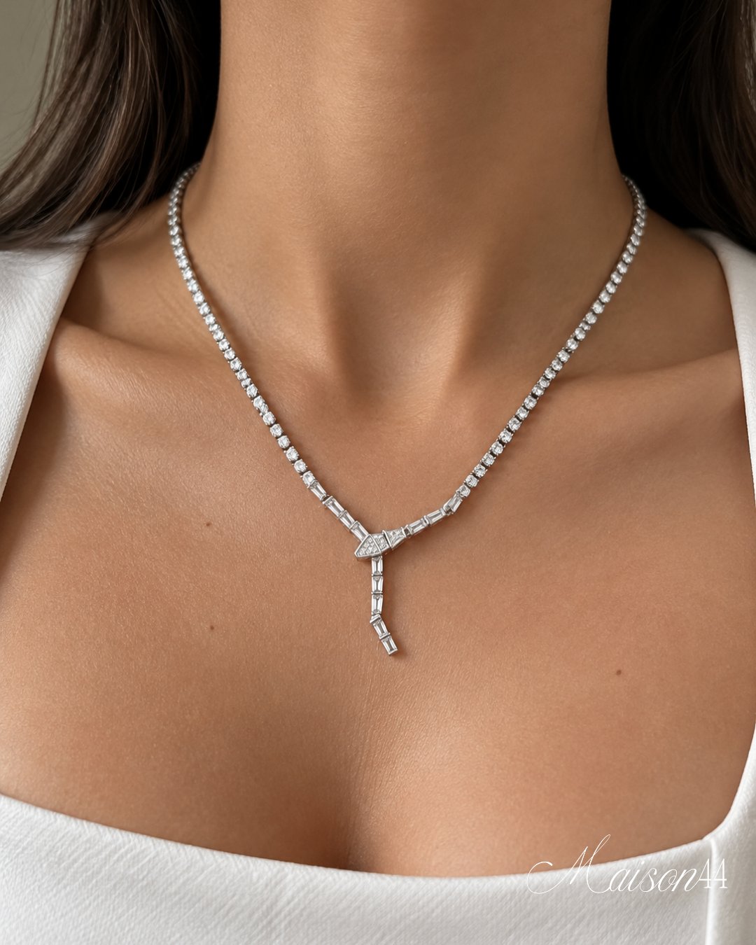 Silver Baguette Tennis Y-Necklace