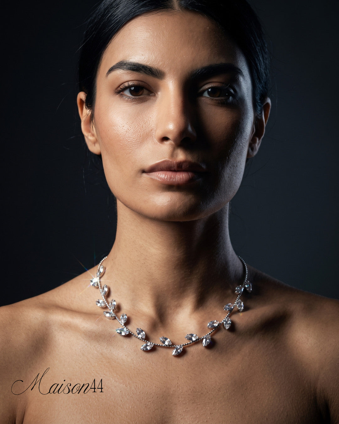 Silver Crystal Leaf Necklace