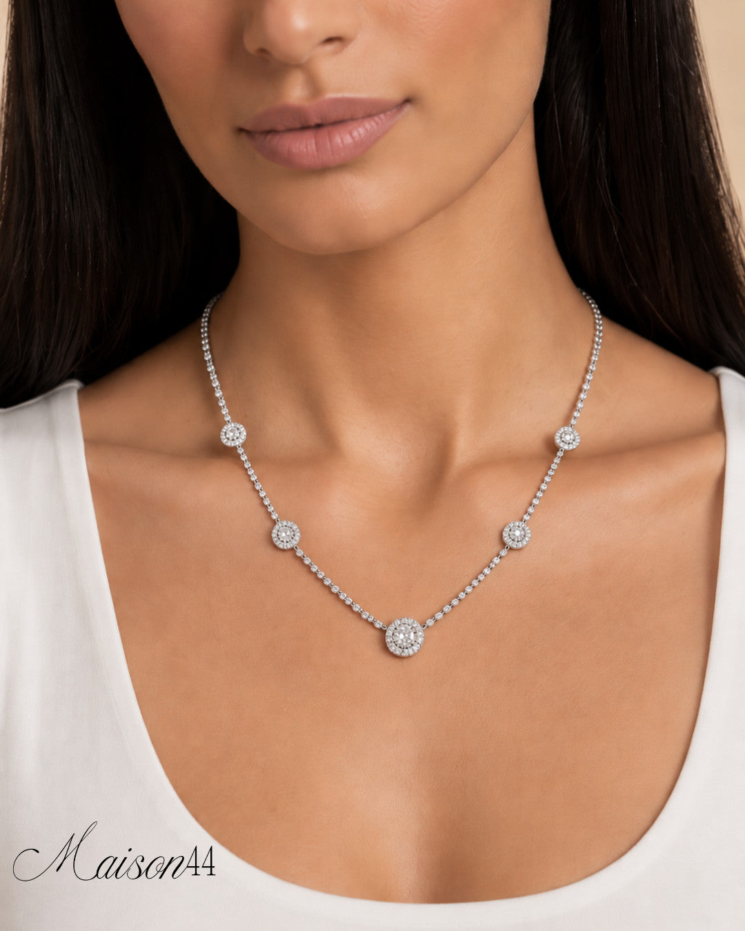 Silver Tennis Necklace, Pavé Discs