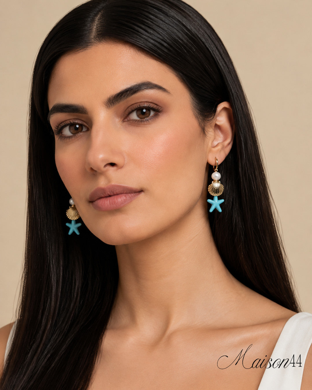 Starfish &amp; Shell Charm Drop Earrings, Turquoise
