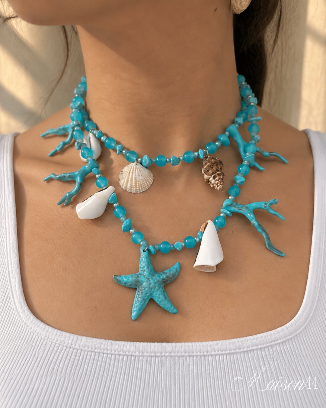 Turquoise Coral &amp; Shell Statement Necklace