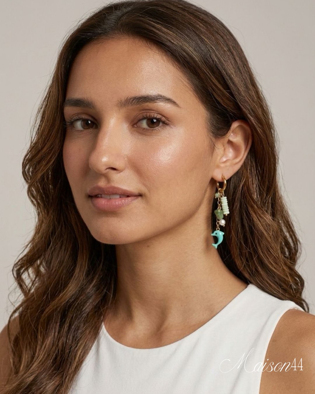 Turquoise Dolphin Charm Hoop Earrings