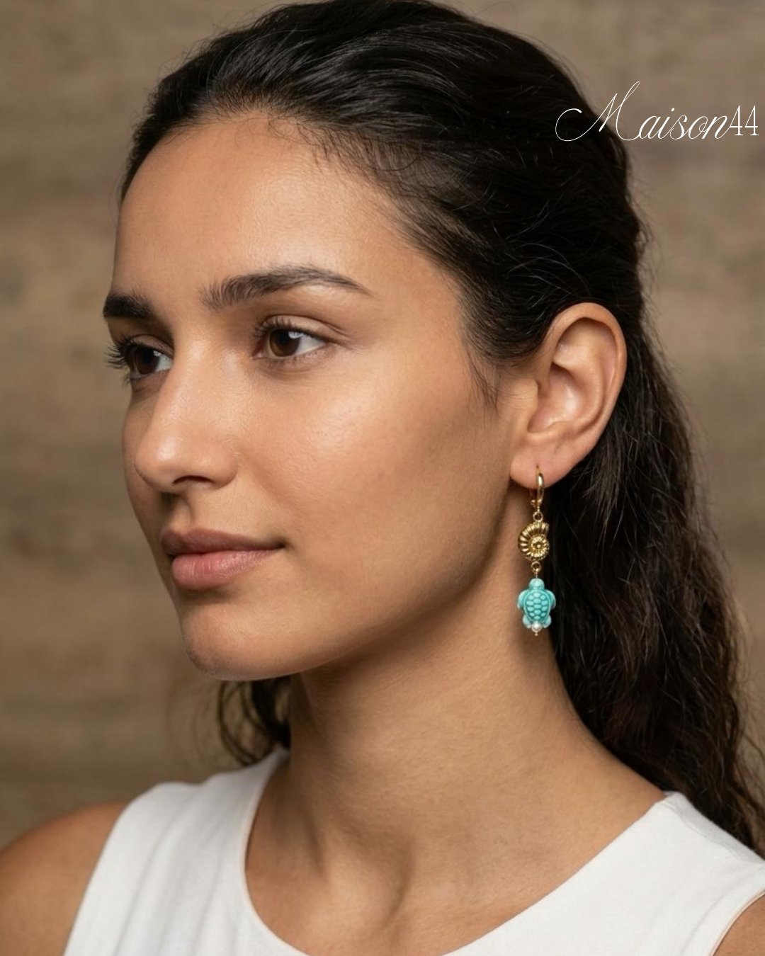 Turquoise Turtle &amp; Shell Hoop Earrings