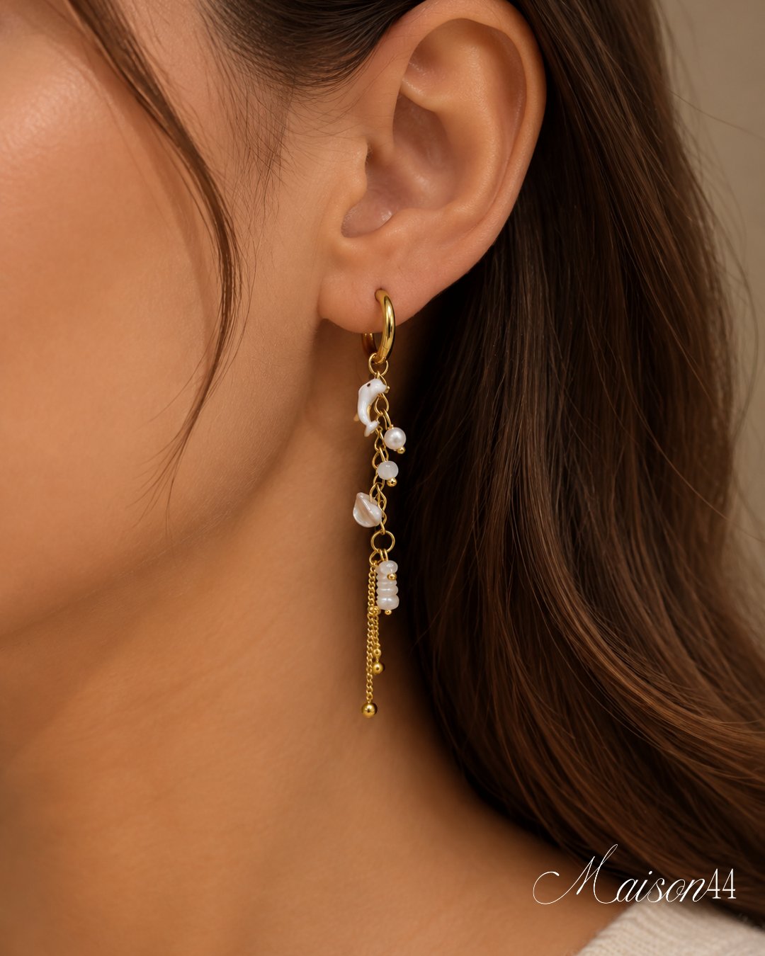 White Dolphin &amp; Pearl Cascade Earrings