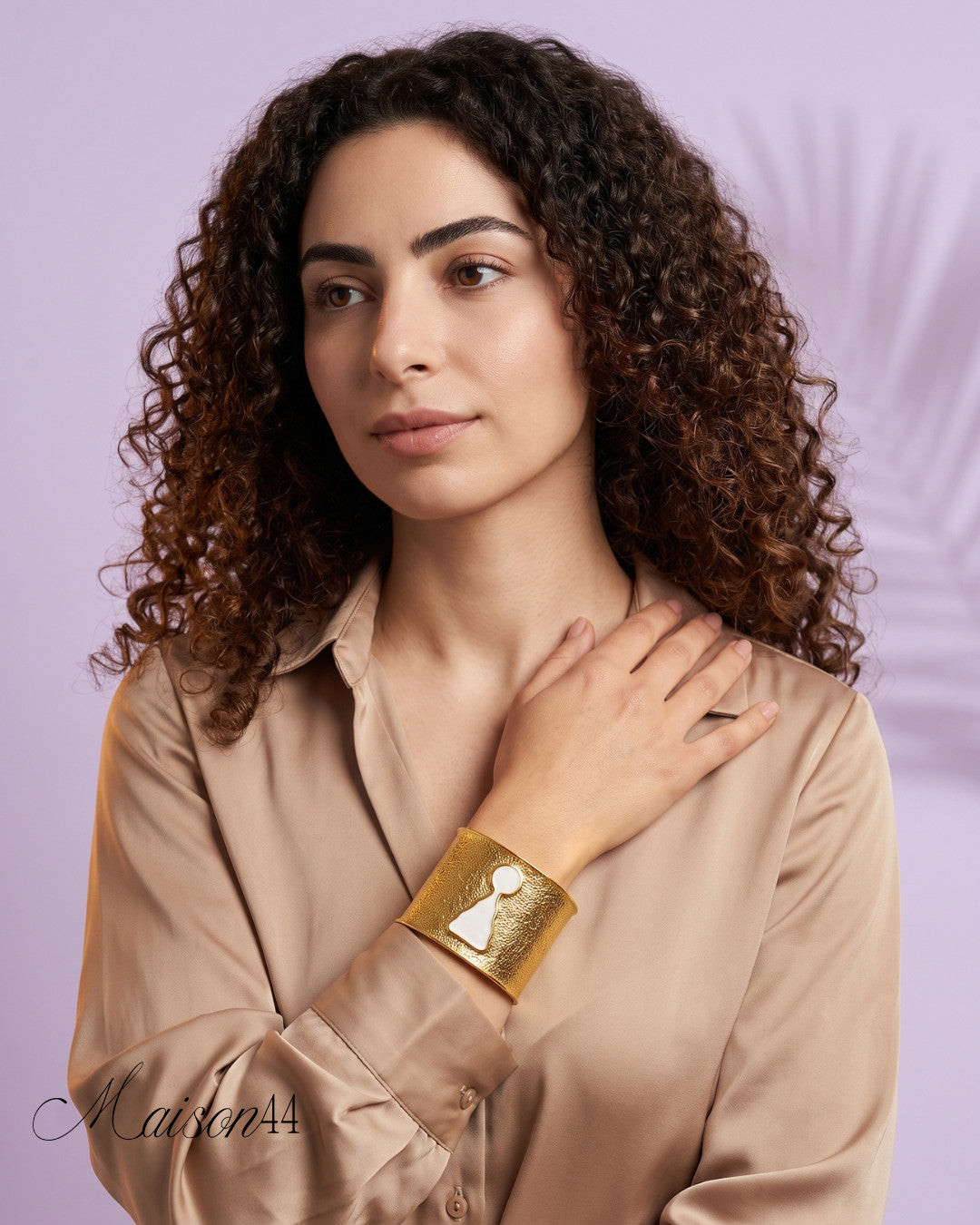 Wide Gold Keyhole Cuff, White Enamel