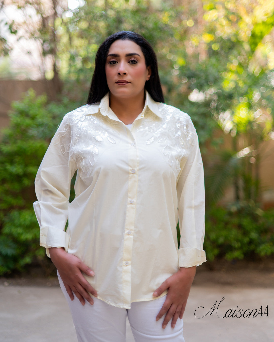 Yellow & White Embroidered Chemise